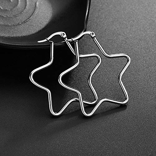 Square Star Hoop Earrings for Women Stainless Steel 40mm diameter - style: Star