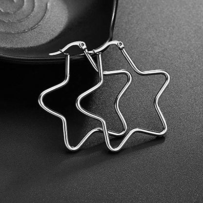 Square Star Hoop Earrings for Women Stainless Steel 40mm diameter - style: Star
