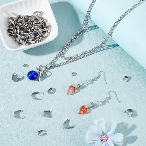 UNICRAFTALE 120Pcs 6 Styles Stainless Steel Pinch Clips Clasp Bail Snap On Bails Hook Pendant Clip Clasp Metal Connector Clasps Pendant Clasps for Neckalce Jewelry DIY Craft Making - color: Stainless Steel Color