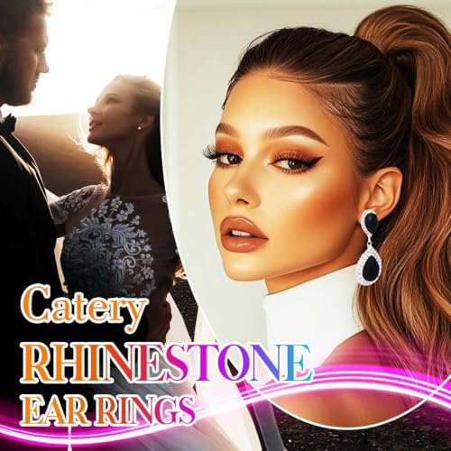 Catery Crystal Wedding Earrings Silver Rhinestone Ear Rings Teardrop Bridal Ear Jewelry for Brides and Women - color: Black