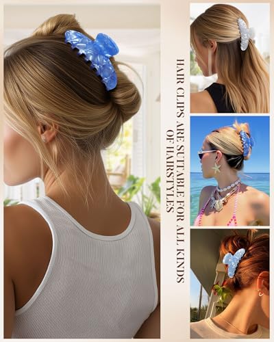 Molans 3PCS Hair Claw Clips Acrylic Clamps for women - Non-slip Strong Hold Barrettes for Thin Thick Hair, Medium hair clips Accessories - color: Group: Blue