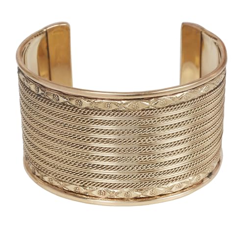 Touchstone Indian Bollywood Desire Brass Base Exotic Workmanship Free Size Cuff Bracelet in Antique Gold Or White Or Copper Tone for Women. - style: 1 D993 Light Gold