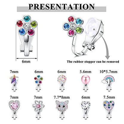 FASACCO 8-10Pairs Clip on Earrings for Women Girls Colorful Crystal Non-Piercied Earrings Cute Flower Heart Butterfly Pearl Clip-on Earrings Over 3 Years Old - style: 10Pairs Coloful