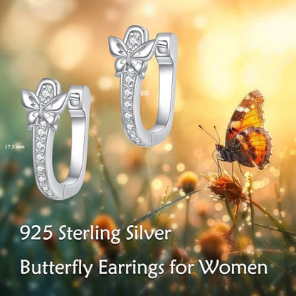 Blue Evil Eye/Celtic/Owl/Moonstone/Paw Print/Cubic Zirconia Hoop Earrings for Women 925 Sterling Silver Women Earrings Jewelry - style: Butterfly