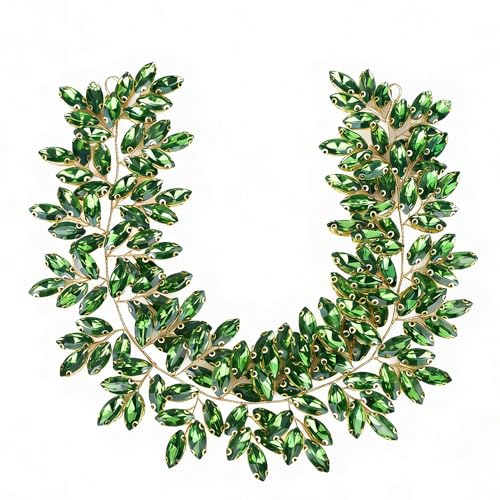 Missgrace Women Silver Green Black Red Blue Handmade Full Crystal Rhinestone Large Headband Hair Vine Shinny Headpiece Bridal Wedding Hair Accessories for Women (Green) - color: Green