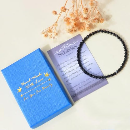 MASSIVE BEADS Natural Genuine Gemstone Beads Healing Crystal Chakra Reiki Jewelry Faceted Round Beads Bracelets 3mm - color: Black Obsidian