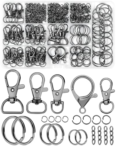 325PCS FIVEIZERO Keychain Making Kit - Keychain Clips with Key Ring, Lobster Claw Clasp, Swivel Snap Hook, Jumprings & Extender Chain for Crafts, DIY Projects & Purse Making Supplies (Black) - color: Black