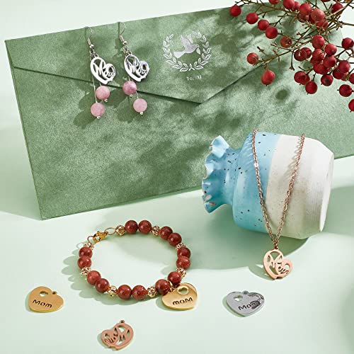 PH PandaHall 12pcs Heart Charms with Mom, 2 Styles Stainless Steel Long-Lasting Metal Heart Charm Beads for DIY Necklace, Bracelet, Earring Craft Valentine, Mother's Day, Thanksgiving - color: 2 Style