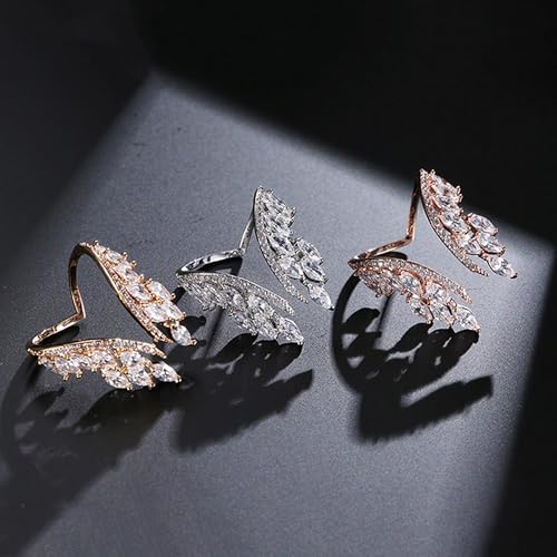 18K Gold Plated Rings for Women and Teen Girls Non Tarnish Cubic Zirconia Fidget Ring Butterfly/Snake/Mesh/Cross/Crown Knuckle Ring Open Adjustable Statement Stacking Chunky Rings - color: Gold Wing