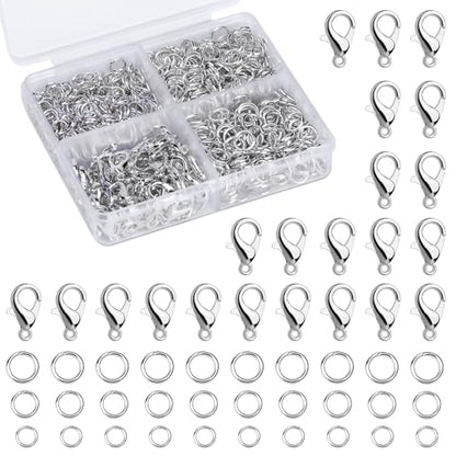Lunarm Jump Rings 810pcs Stainless Steel Jump Rings for Jewelry Making | Silver Open Jump Rings and 3 Sizes Lobster Clasps Set for Keychain Creation Craft Sturdy Easy to Open and Close