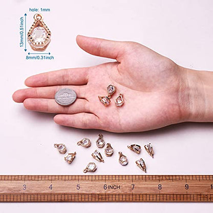 Beadthoven 100pcs Cubic Zirconia Alloy Charms Light Gold Lamp Shaped Crystal CZ Stone Pendants for DIY Jewelry Making Choker Necklace Tiny Dangle Earrings Accessories - color: Light Gold-Lamp Shap