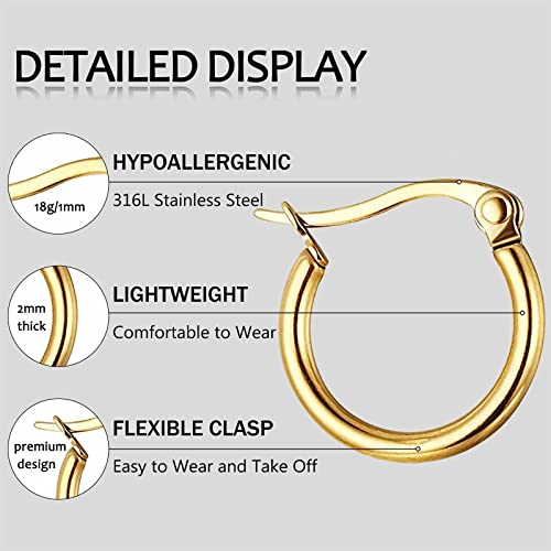 Jstyle Stainless Steel Hoop Earrings for Women Hypoallergenic Hoops Stack | Earrings for Sensitive Ears, Secure Click Clasps, Silver/Gold/Rose Gold, 10mm 15mm 20mm Small Medium Large Loop Earrings Set - size: 10 mm (0.39 inches)