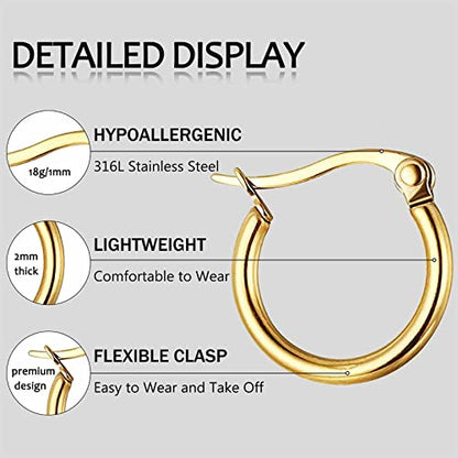 Jstyle Stainless Steel Hoop Earrings for Women Hypoallergenic Hoops Stack | Earrings for Sensitive Ears, Secure Click Clasps, Silver/Gold/Rose Gold, 10mm 15mm 20mm Small Medium Large Loop Earrings Set - size: 10 mm (0.39 inches)