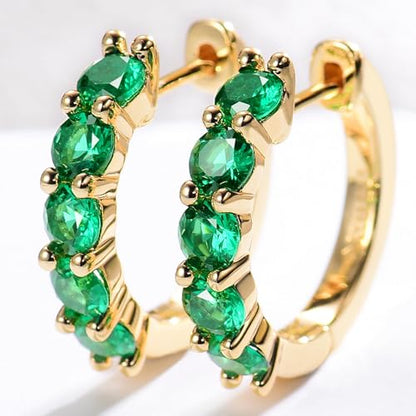 Evabelle Gold Hoop Earrings for Women 14K Real Gold Plated Cubic Zirconia Diamond Hoop Earrings Huggie Hoop Earring Women Earrings Earring for Men 925 Sterling Silver Post Hypoallergenic - color: Hoops 05-Emerald-14K Gold Plated