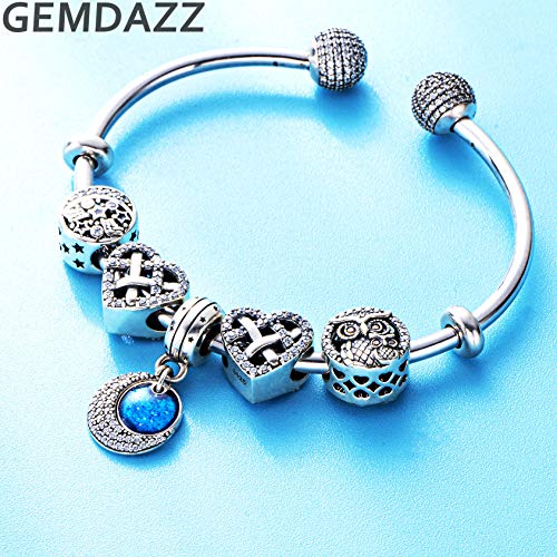 GEMDAZZ 925 Sterling Silver Valentines Day Charms Heart Charms, I Love You to The Moon and Back Pendant, Cupid Arrow and 4 Leaf Clover Beads fit European Bracelets, Gift for Lover/Wife/Girls - color: I Love You to the Moon and Back Charms