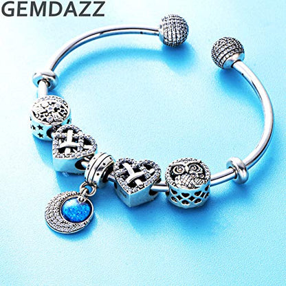 GEMDAZZ 925 Sterling Silver Valentines Day Charms Heart Charms, I Love You to The Moon and Back Pendant, Cupid Arrow and 4 Leaf Clover Beads fit European Bracelets, Gift for Lover/Wife/Girls - color: I Love You to the Moon and Back Charms