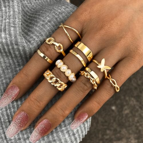 Knuckle Rings Set for Women, Dainty Stackable Midi Rings Simple Stacking Joint Finger Rings Pack Adjustable Cute Butterfly Heart Rings Mixed Size - style: B-10Pcs