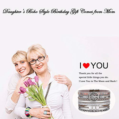 Desimtion Inspirational Tree of Life Boho Leather Wrap Bangle Bracelets for Women, Teen Girl Gifts Trendy Stuff, Fashion Accessories Jewelry Gifts for Women Girls - color: Silver