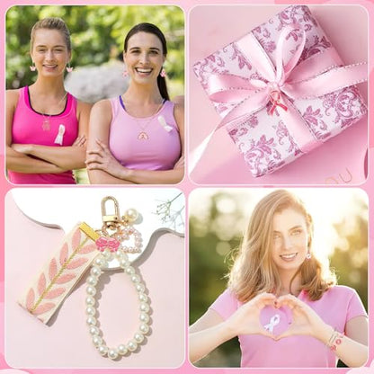 SANNIX 200Pcs Breast Cancer Charms for Jewelry Making, Pink Ribbon Bulk | Cancer Awareness Charm Hope Pendants, for Bracelets Necklaces Earrings Craft Making Accessories - color: Pink