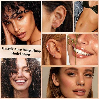 4PCS 18G 20G Surgical Steel Nose Ring Hoop for Women Men Hinged Double Nose Hoop CZ Opal Clicker Septum Nose Hoops Cartilage Conch Tragus Rook Ring Lip Daith Piercing Jewelry Gold Silver 7-9MM - color: Gold, size: 20G-7mm (Relatively Small)
