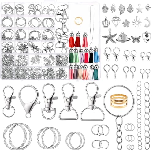 BESARME 695PCS Keychain Making Kit Metal Key Chain Supplies with Jump Rings and Clasps - DIY Accessories for Lanyards, Purse Charms, Jewelry Repair and Handmade Gifts, Bag Tags - color: Silver（695PCS）