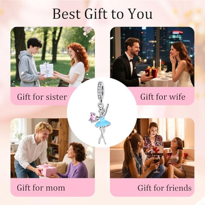 S925 Sterling Silver Cute Bead Charm for Pandora Bracelets and Necklaces | Lucky Clover Cute Animal Pink Bow Cherry Butterfly Pendant Bead Charms Jewelry Making Gifts for Women Valentines Mother's Day - style: Ballet Dancer Love
