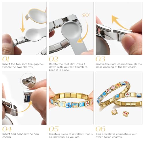 Stainless Steel Italian Charm Bracelet, 18 Link Starter Bracelet 9mm Charms | Italian Charm Bracelet with 9Pcs/20Pcs Charms and Opening Tools, Classic 9mm Modular Charm, Personalized Jewelry Gift - color: Random 20Pcs Gold