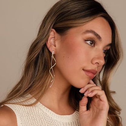 Robaice Long Gold Dangle Earrings for Women, 14K Plated Tassel Earring | Gold Chain Dangling Earrings, Trendy Drop Prom Earring, Lightweight Statement Party Jewelry, Gift for Women - style: C-dangle twist drop