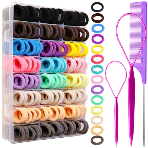 YGDZ Baby Hair Ties, 280 PCS Cotton Toddler Hair Ties, Seamless Soft Small Elastics Hair Bands with Organizer Box, Hair Accessories for Girls, Toddler, Kids, Mini Ponytail Holders… - color: Neutral & Multi Colors