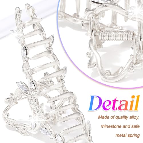 CAKURE Silver Hair Clips Rhinestone Claw Clip Large Fancy Hair Clip Claw Bride Wedding Hair Accessories for Women (Pack of 2) (c-silver) - color: c-silver