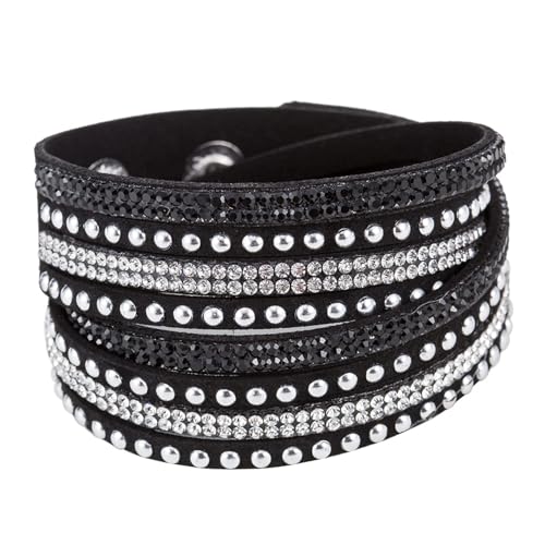 Long tiantian Leather Wrap Bracelets for Women Boho Multi Layered Bracelets Western Jewelry Hot Pink Accessories Birthday Gifts - color: black