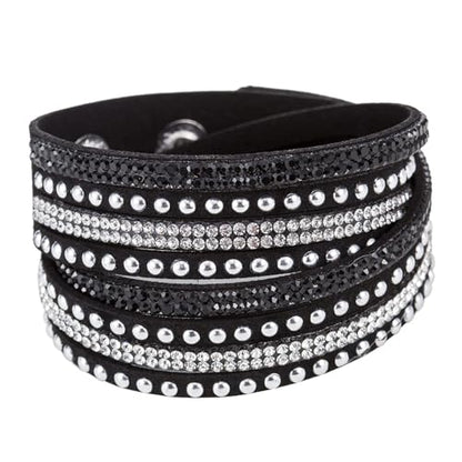 Long tiantian Leather Wrap Bracelets for Women Boho Multi Layered Bracelets Western Jewelry Hot Pink Accessories Birthday Gifts - color: black