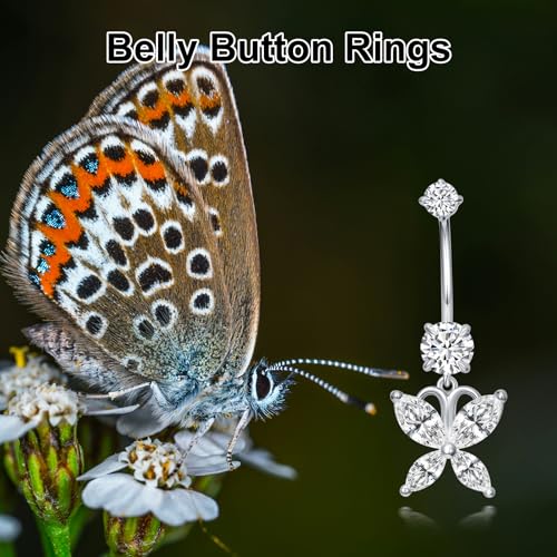 Belly Button Rings 925 Sterling Silver Belly Piercing Jewelry Hypoallergenic Navel Rings Gifts for Women - style: Butterfly