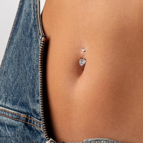 2pcs 14k Gold Filled Belly Button Rings, 14G 8mm/10mm/12mm Threaded Barbell Belly Button Piercing, Navel Ring Piercing Jewelry - color: 14K GF-2pcs-Heart CZ-10mm