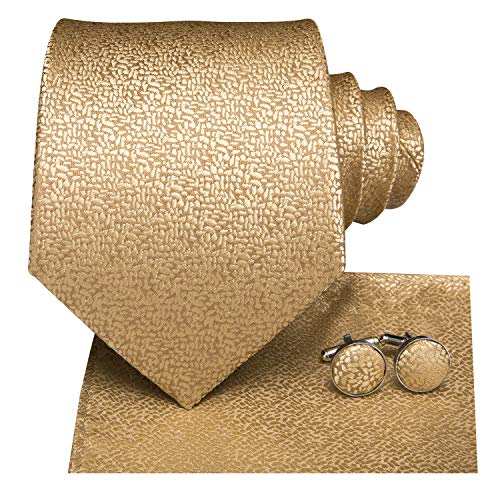 Hi-Tie 5Pcs Mens Solid Color Silk Tie Satin Pretied Bowtie Lapel Pin for Men Handkerchief Cufflink Wedding Gift Box - color: A Gold