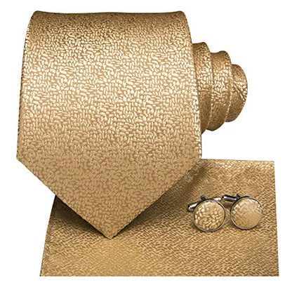 Hi-Tie 5Pcs Mens Solid Color Silk Tie Satin Pretied Bowtie Lapel Pin for Men Handkerchief Cufflink Wedding Gift Box - color: A Gold