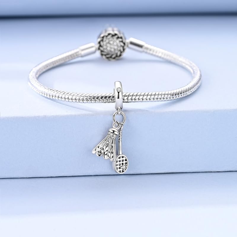925 Sterling Silver Charms for Bracelets and Necklaces Beads Jewelry Charms for Women - color: Badminton Charm