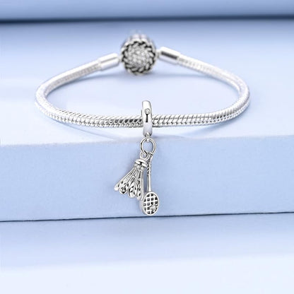 925 Sterling Silver Charms for Bracelets and Necklaces Beads Jewelry Charms for Women - color: Badminton Charm