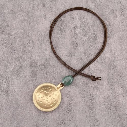 GelConnie Leather Necklace for Women Round Wooden Pendant Long Leather Choker Vintage Sweater Necklace Gold Chunky Boho Necklaces for Women - style: Boho Necklace Women Long