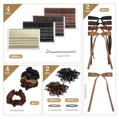 860Pcs Hair Accessories Set for Woman | Bow Hair Clips Hair Scrunchies Bobby Pins Claw Seamless Cotton Ponytail Holders Rubber Elastic Bands with Organizer Box