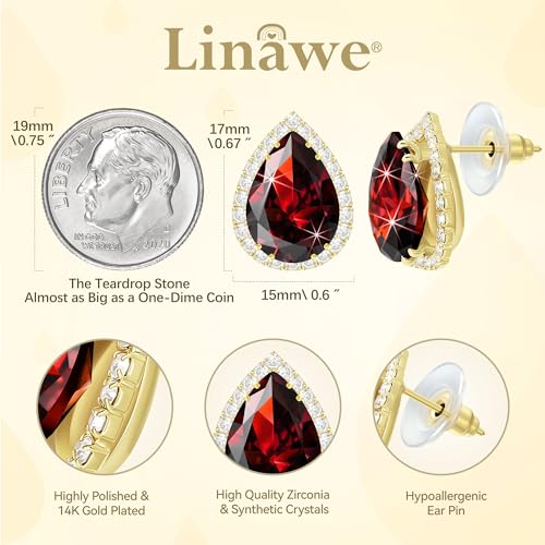 Linawe Women Stud Earrings, Teardrop Diamond Moissanite Cubic Zirconia Earrings Studs Rhinestone Jewelry Gold/Silver/Rose Gold - color: Gold,Jan