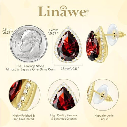 Linawe Women Stud Earrings, Teardrop Diamond Moissanite Cubic Zirconia Earrings Studs Rhinestone Jewelry Gold/Silver/Rose Gold - color: Gold,Jan