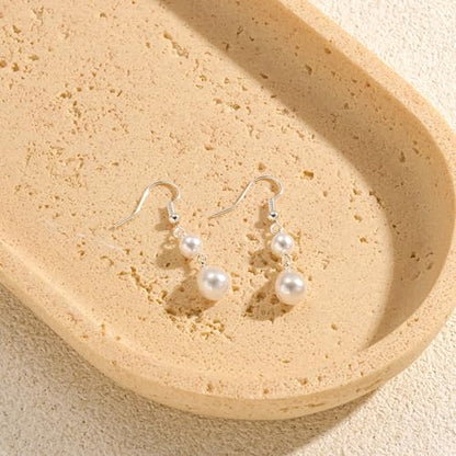 Freekiss Pearl Earrings for Women Trendy: Flat Back Stud Earrings 14K Gold Plated/925 Sterling Silver Freshwater Pearl Dangle Earrings Cute Bow Earrings Wedding Jewelry Birthday Gifts for Women Girls - style: double pearl earrings-SL