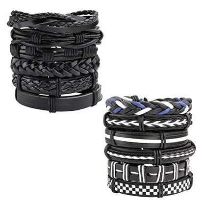 Leather Braided Bracelet Cuff Wrap Wristband for Men Women Adjustable - color: J:12pcs