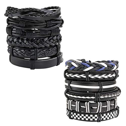 Leather Braided Bracelet Cuff Wrap Wristband for Men Women Adjustable - color: J:12pcs