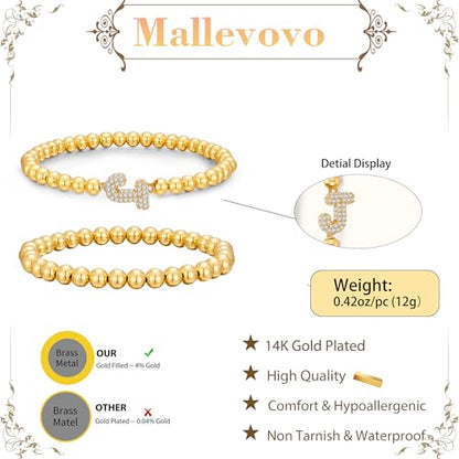 Initial Stack Bracelet Set for Women Trendy 14K Gold Plated Beaded Stackable Stacking Stretch Name Bracelets Dainty Friendship Waterproof Charm Cute Birthday Jewelry Gifts for Women - color: Initial J