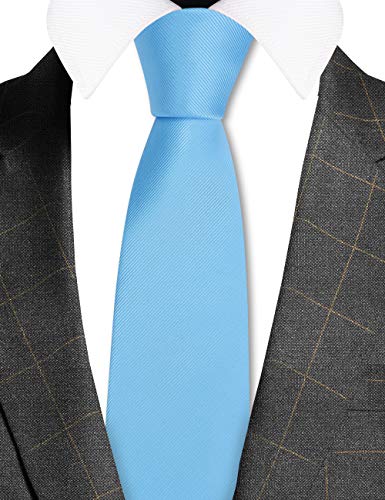GUSLESON Classic New 3.15"（8cm） Men's Solid Color Necktie Wedding Business Tie + Gift Box - color: Light Blue