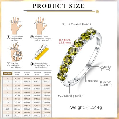 Birthstone Wedding Band Eternity Rings 925 Sterling Silver Rings Stackable Anniversary Engagement Rings Cubic Zirconia Inlaid Created Garnet/Amethyst/Sapphire Ring 7 Stone Ring, Size 6 to 10 - color: Peridot