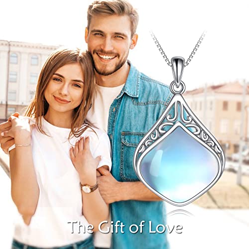 YAFEINI Teardrop Necklace Sterling Silver Filigree Irish Pendant Necklace Natural Stone Moonstone/Lapis Lazuli/Larimar/Moss Agate Necklace Jewelry - color: Moonstone teardrop necklace