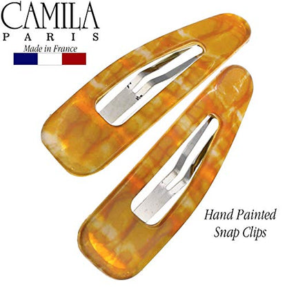 Camila Paris CP3092 French Hair Barrettes Clips, Snap Hair Slides Clic Clac for Women, Styling Girls Side Slide-in Metal Snap Pin Hair Accessories for Women. Strong Hold, No Slip Grip, Made in France - color: Yellow 2"